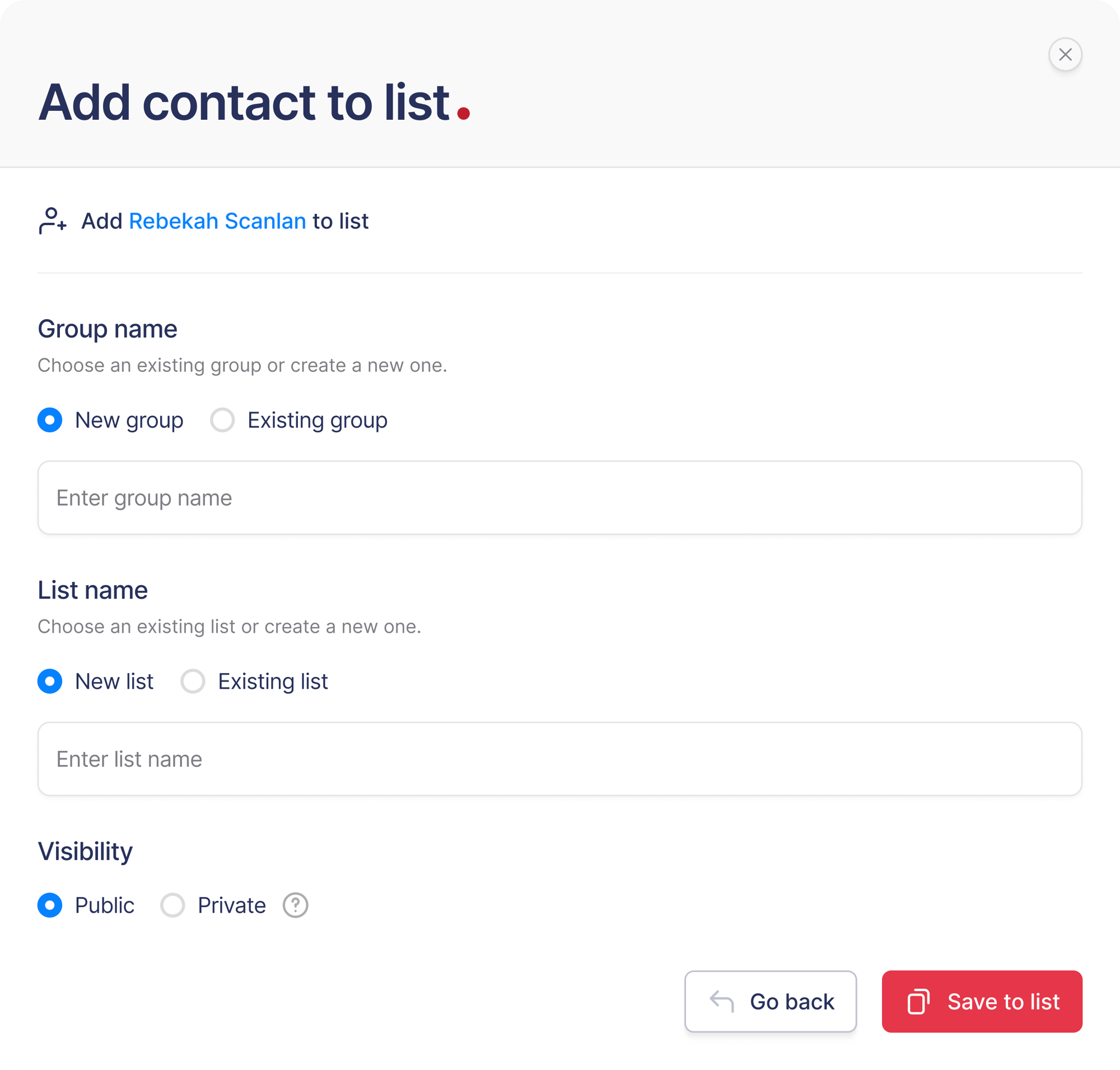 Add to list - Contact - New